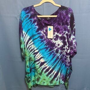 Advance Apparels Tie-Dye Tunic - Purple, Blue, and Green Oversized S/M